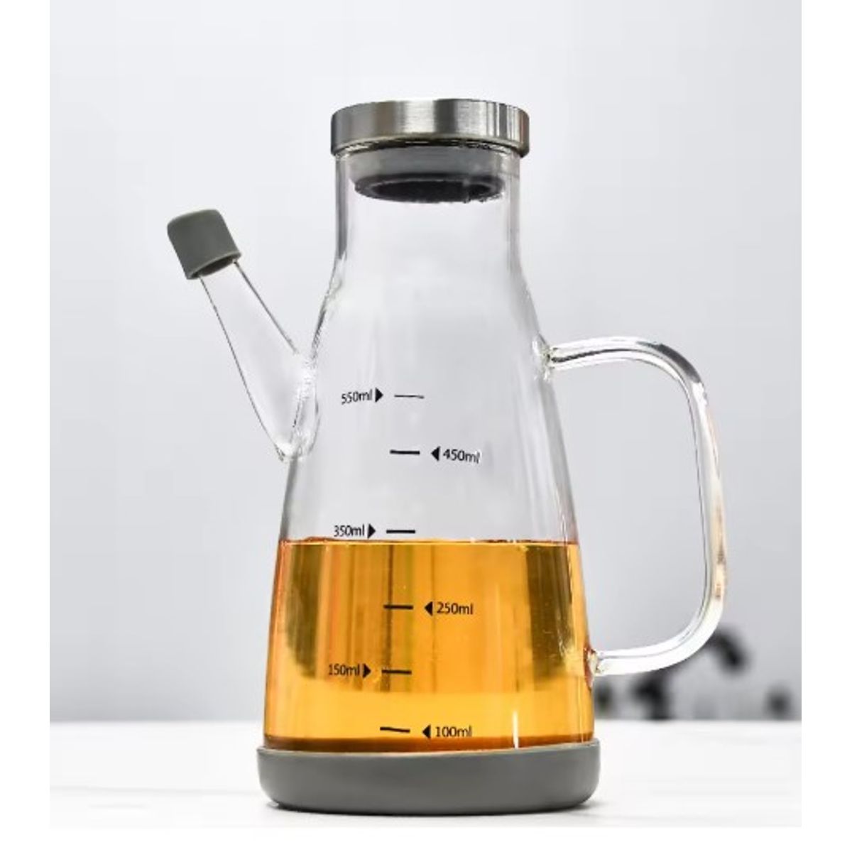 GENERICO - Jarra dispensadora de Aceite o Vinagre con tapa de acero de 550 ml