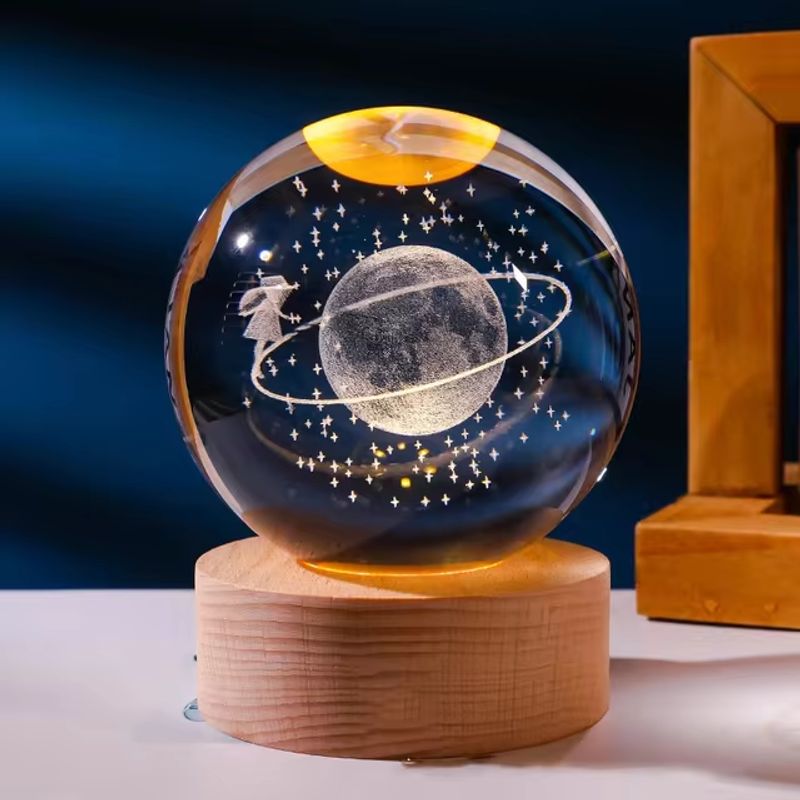 GENERICO - ESFERA DE CRISTAL LÁMPARA ADORNO NIÑA LUNA LUZ LED 3D