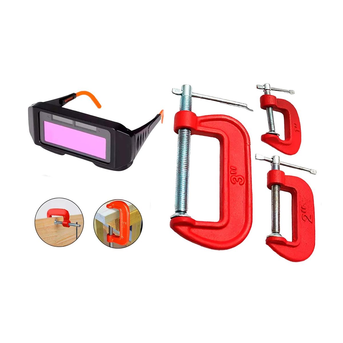 GENERICO - LENTE DE SOLDAR FOTOSENSIBLE OSCURECIMIENTO + SET PRENSAS C - COMBO