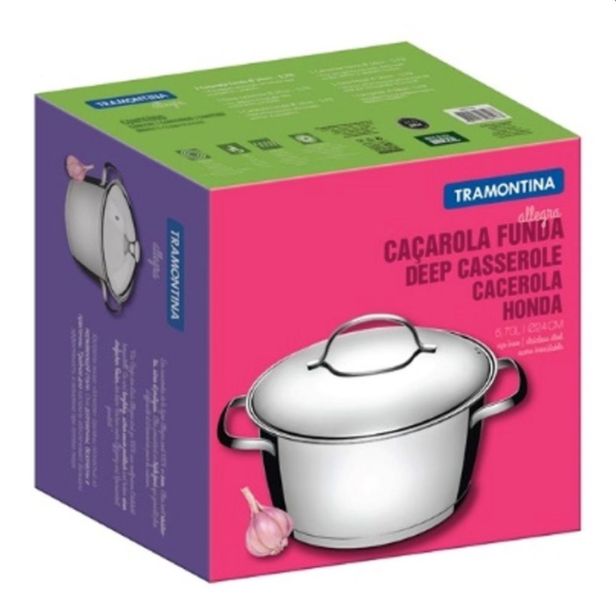 TRAMONTINA - Olla Acero 24 Cm (5.67 Lt) Allegra con Tapa de Vidrio Tramontina