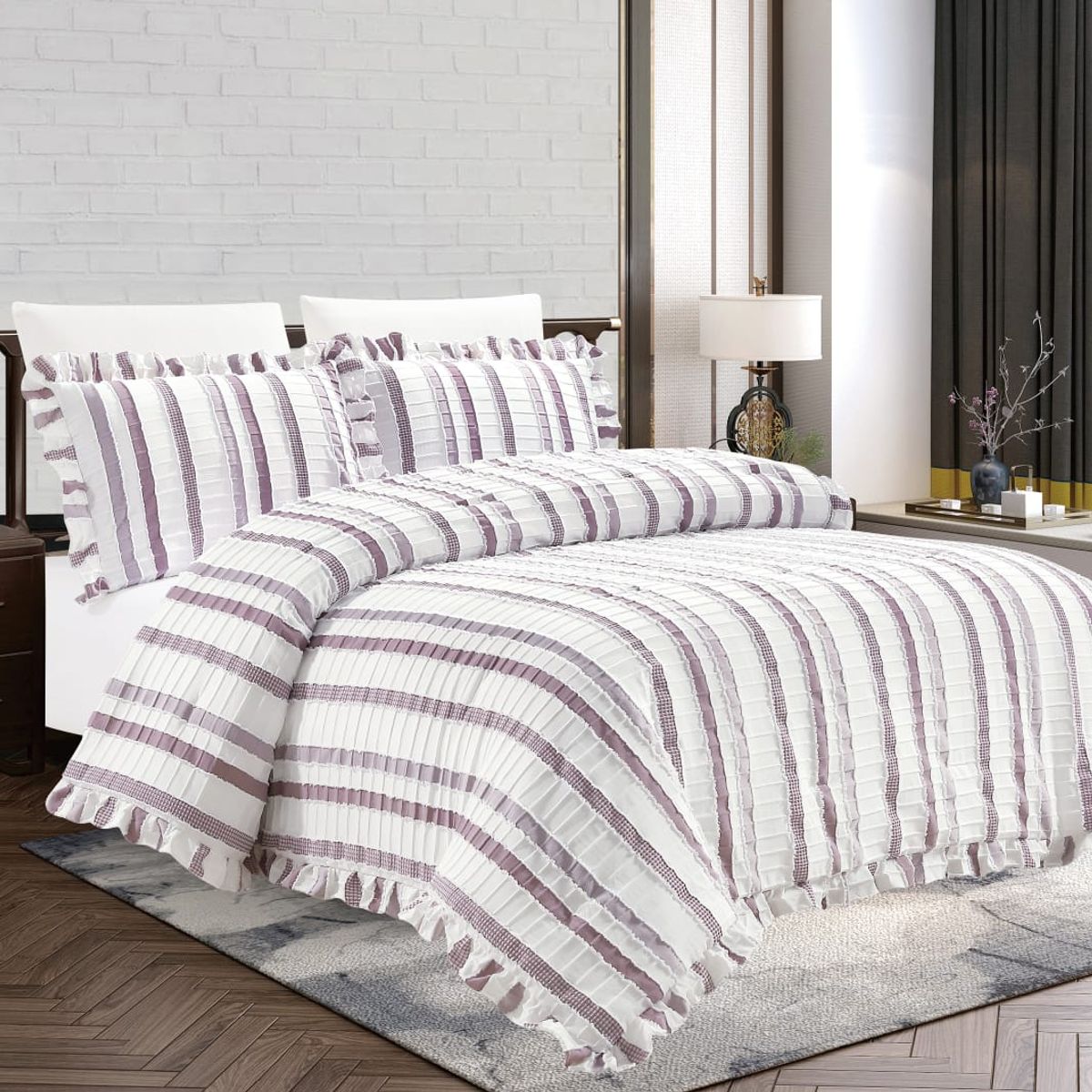 GENERICO - JUEGO DE CAMA UVA 7 PIEZAS CON BLONDAS 2 PLAZAS - HAIRIFON TEX