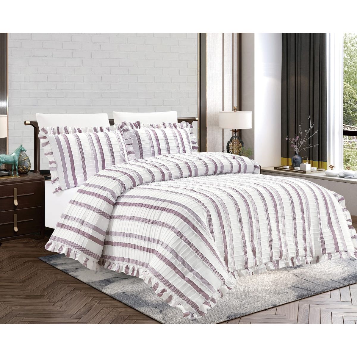 GENERICO - JUEGO DE CAMA UVA 7 PIEZAS CON BLONDAS 2 PLAZAS - HAIRIFON TEX