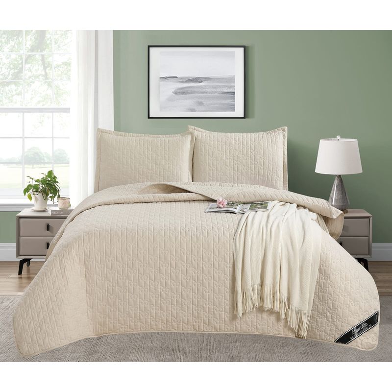 GENERICO - CUBRECAMA COLOR BEIGE 2 PLAZAS - HAIRIFON TEX