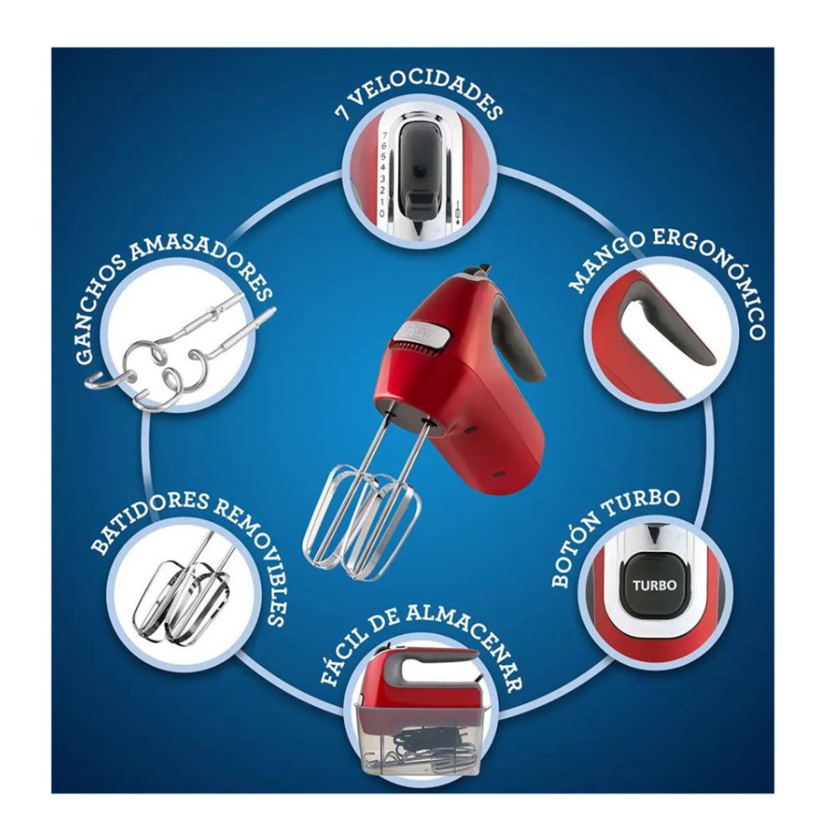 OSTER - Batidora de Mano 7 Velocidades Función turbo FPSTHM360R Oster