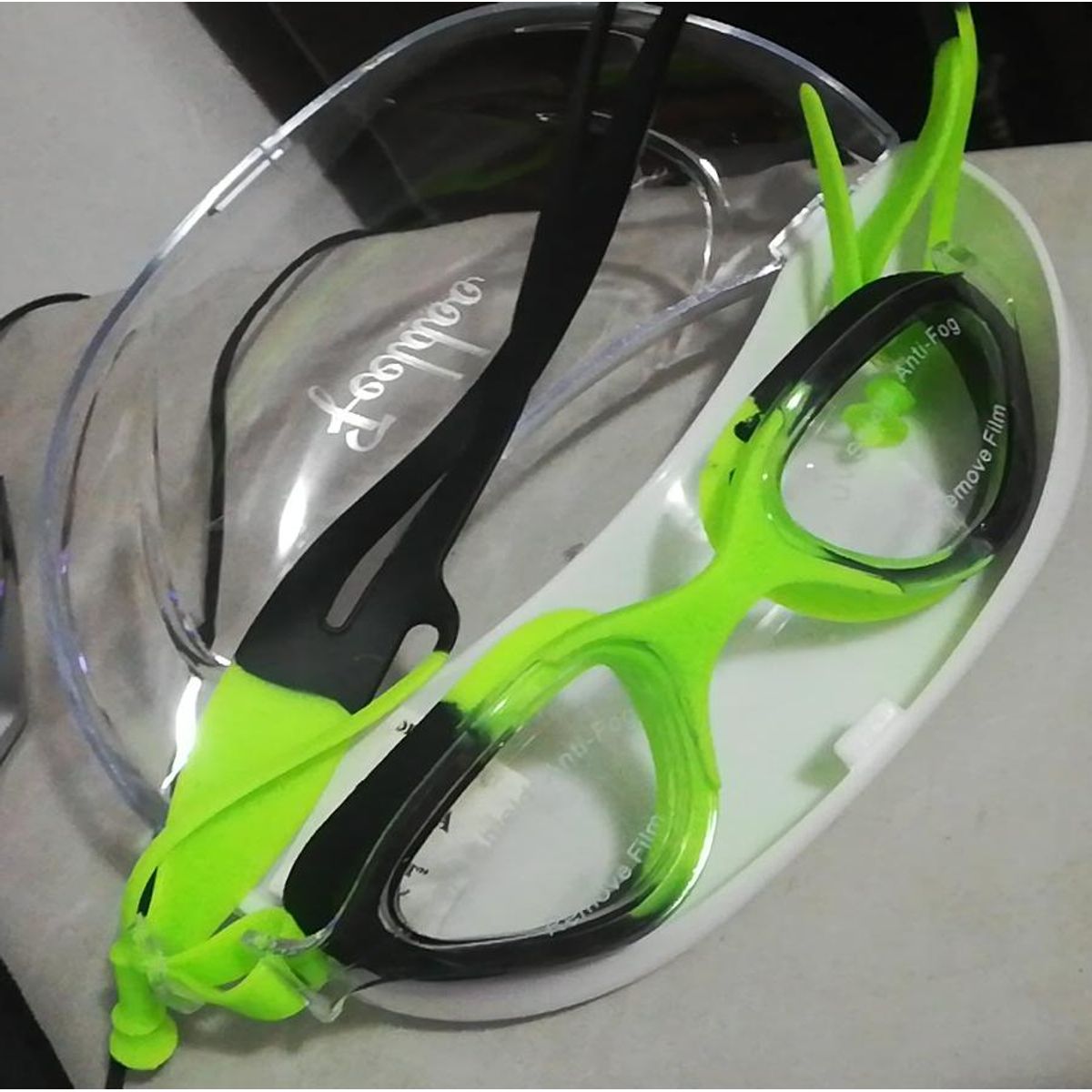 GENERICO - GAFAS DE NATACIÓN UV ANTI FOG TAPA OIDO VERDE CON NEGRO