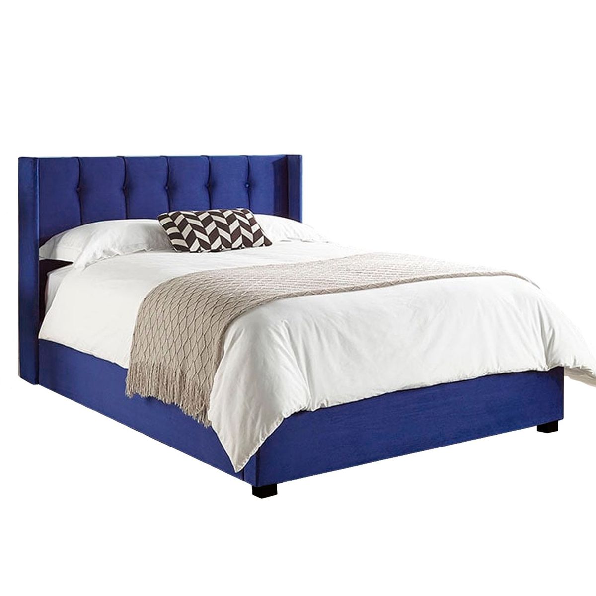 GENERICO - Cama Tapizada Listón con Botones Azul 1.5 Plz