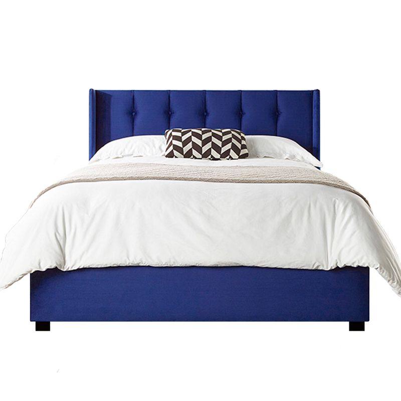 GENERICO - Cama Tapizada Listón con Botones Azul Queen