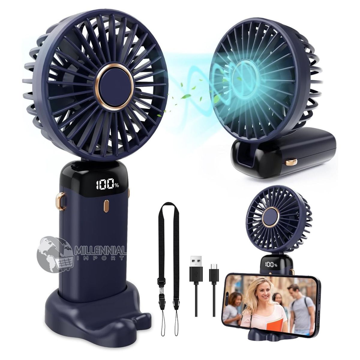 GENERICO - Ventilador Portátil de 5 Velocidades con Pantalla Led y Soporte de Celular