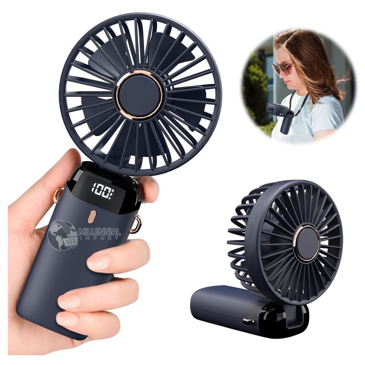 GENERICO - Ventilador Portátil de 5 Velocidades con Pantalla Led y Soporte de Celular