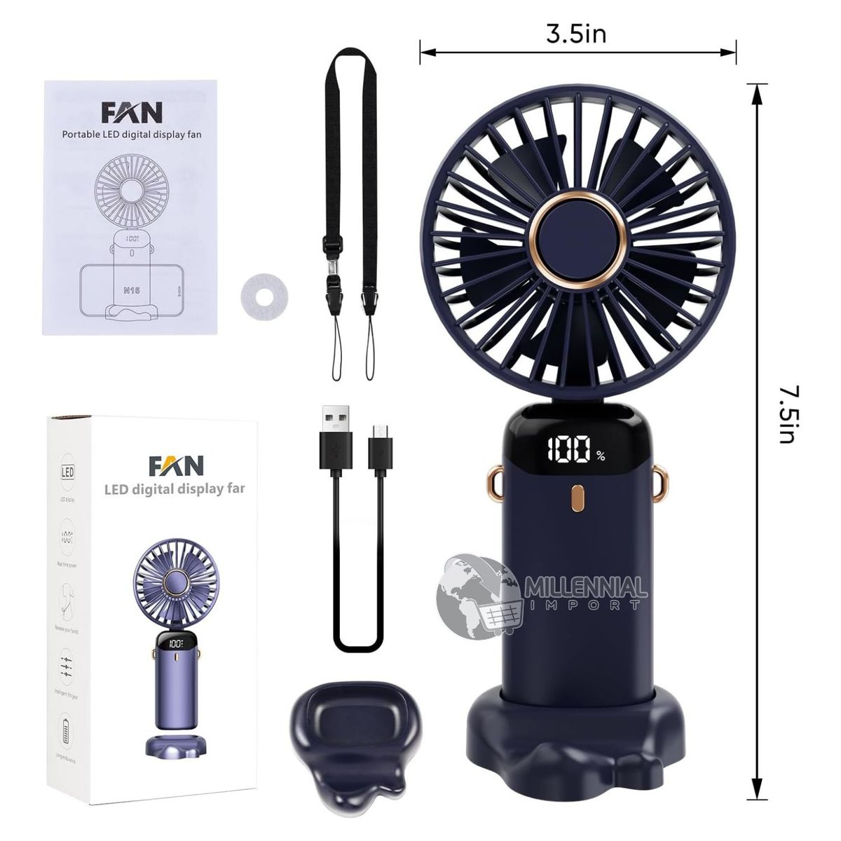 GENERICO - Ventilador Portátil Led Recargable De Mano Con Base para Celular