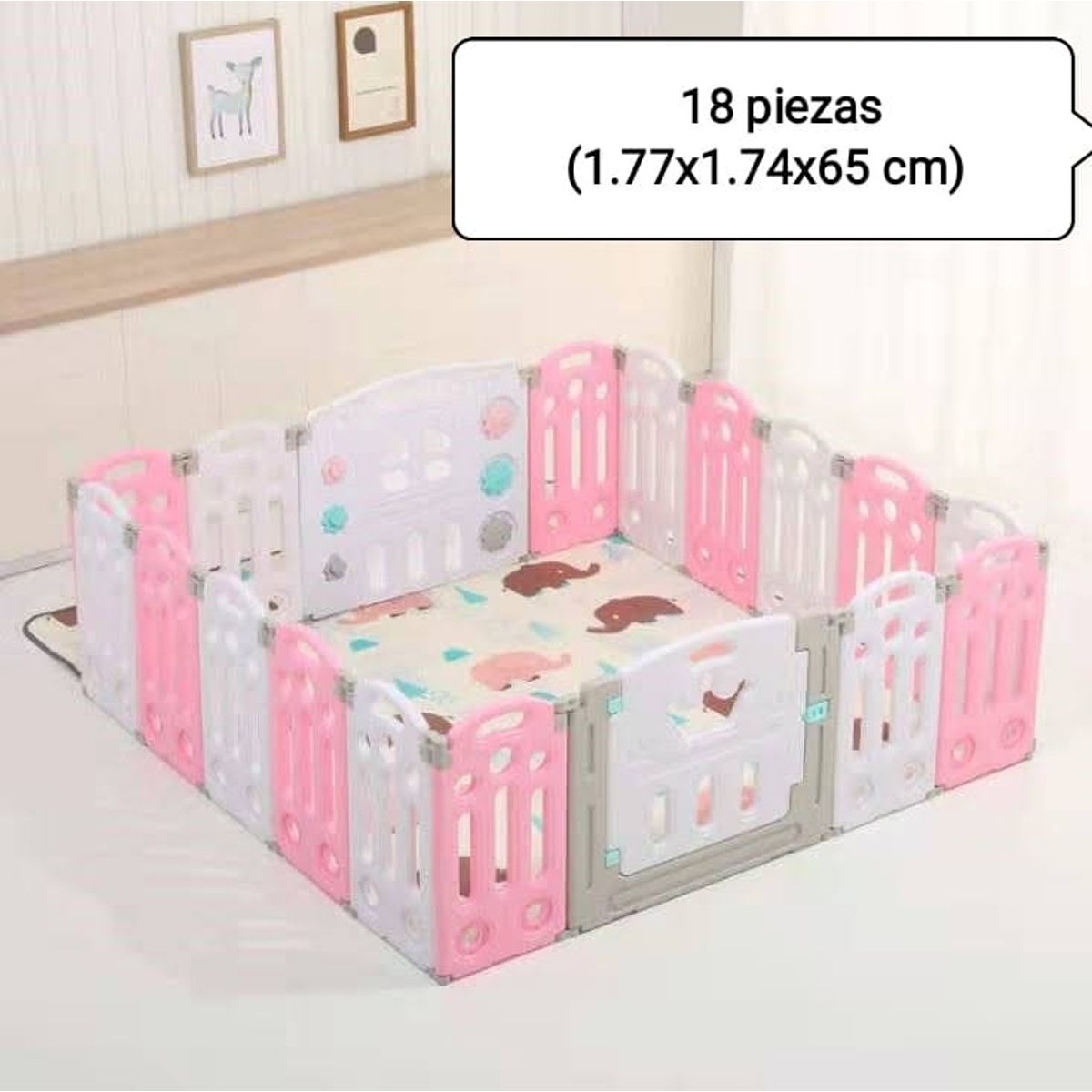 GENERICO - Corral Bebé Plegable Rosa 18 piezas + tapete