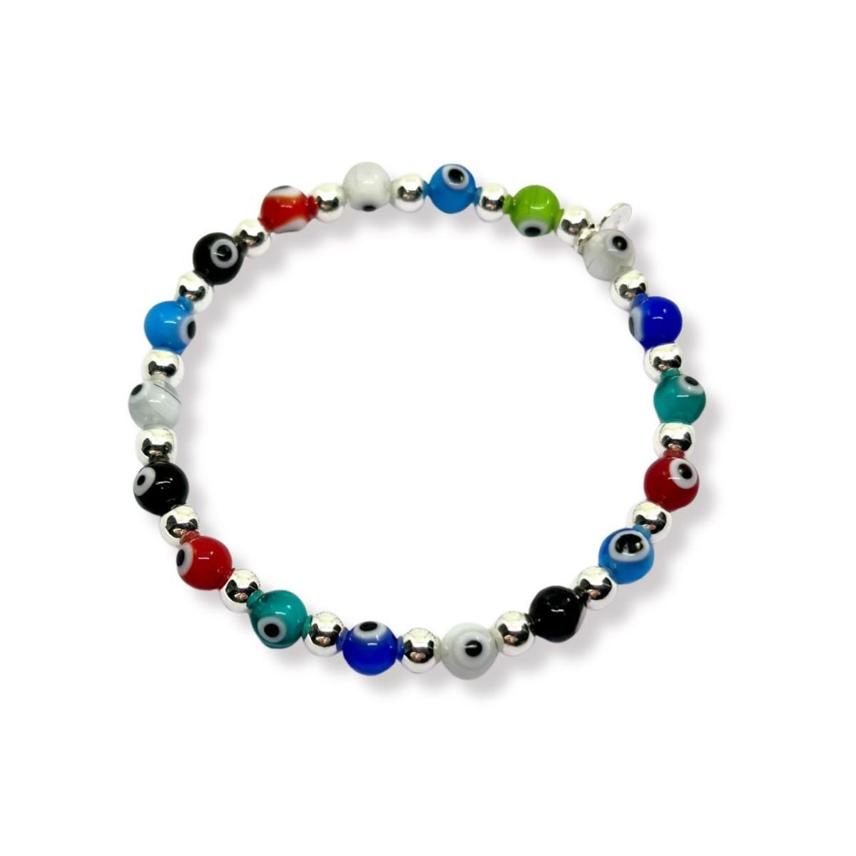 ESPIRAL ROJO - Pulsera de Ojos Turcos y Bolitas de Plata  - Colores Variados