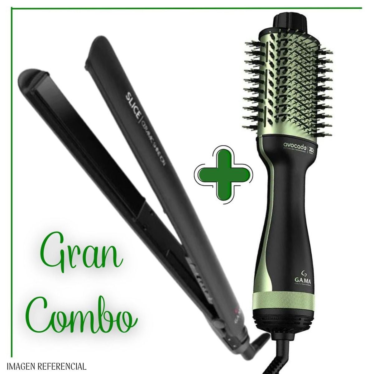 GAMA - Combo Plancha de Cabello Gama Slice + Cepillo Secador Gama Avocado 3D