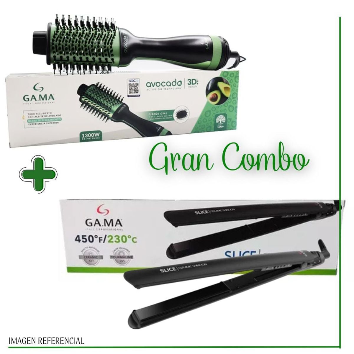 GAMA - Combo Plancha de Cabello Gama Slice + Cepillo Secador Gama Avocado 3D