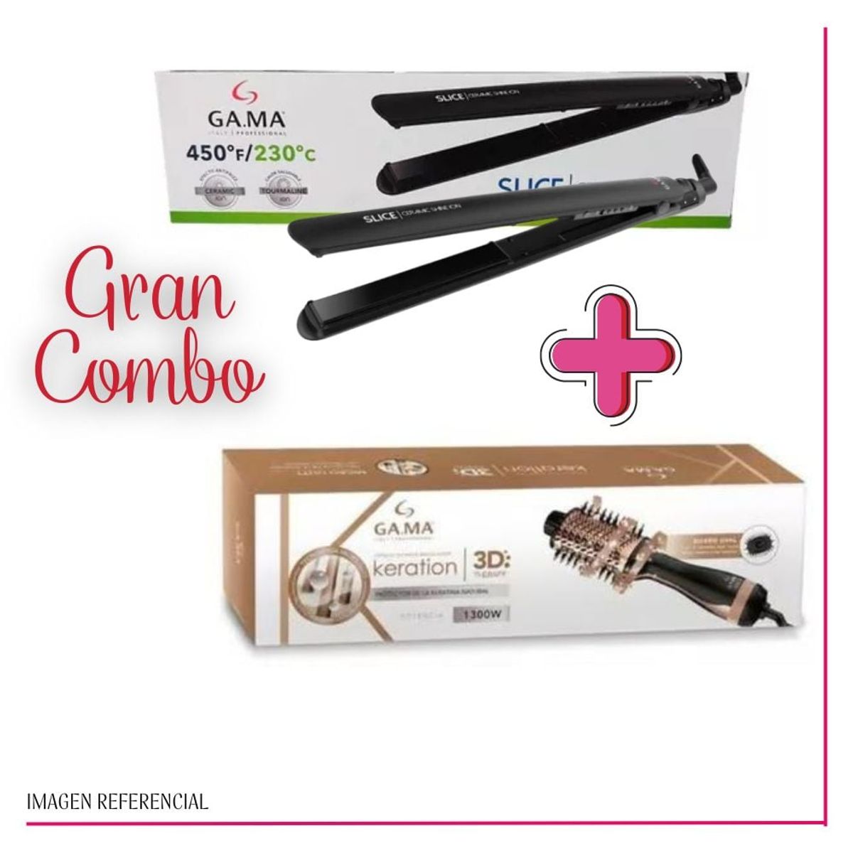 GAMA - Combo Gama Plancha Slice Gama + Cepillo Secador Gama Keration 3D