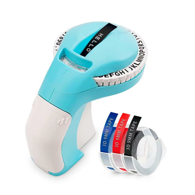JPSYSTEMS - Rotuladora Etiquetadora Relieve Con 3 Rollos Rojo Azul Negro español