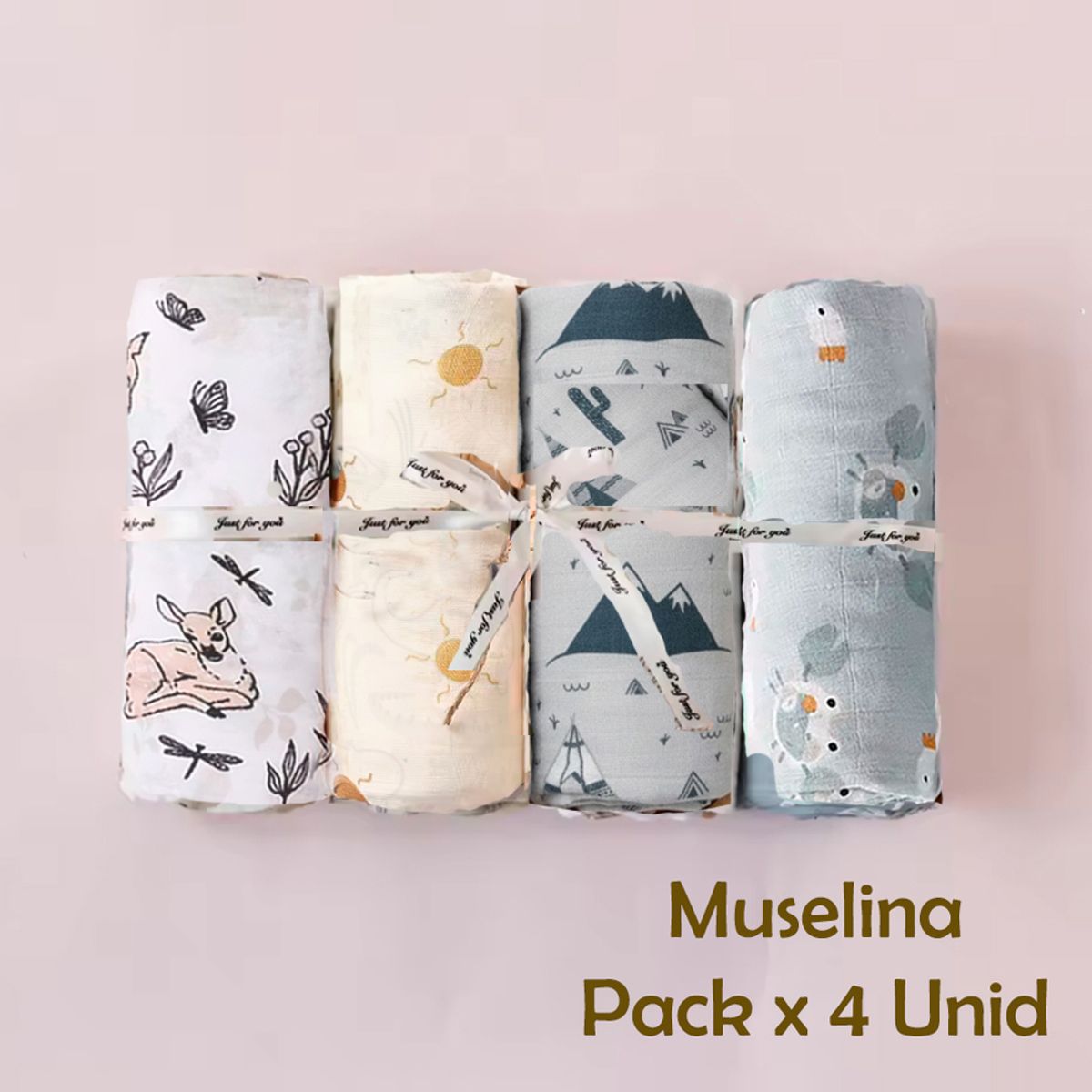 GENERICO - Manta Muselina para Bebé Algodón y Bambú Pack x 4 Unidades