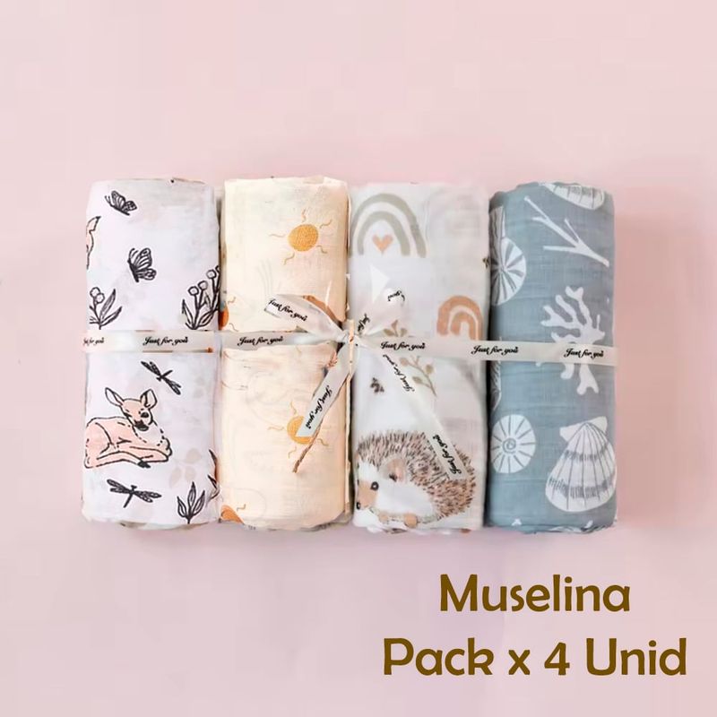 GENERICO - Manta Muselina para Bebé Algodón y Bambú Pack x 4 Unidades