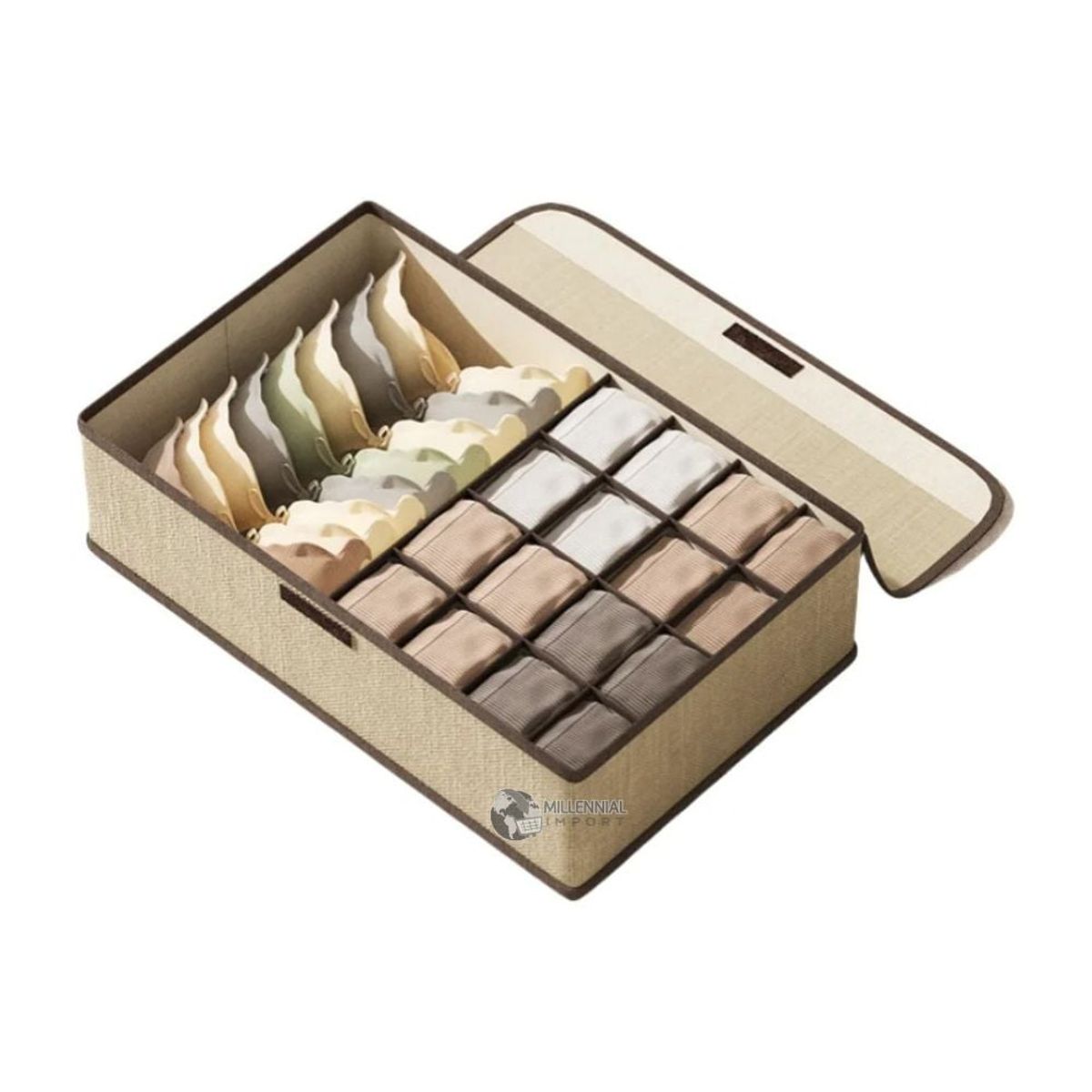 GENERICO - Caja de Almacenamiento de Ropa Interior con Tapa color Crema