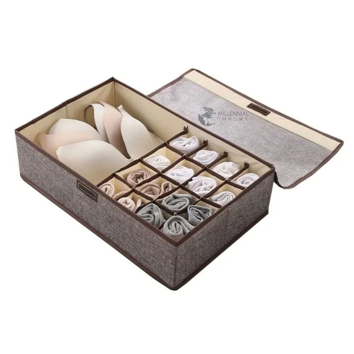 GENERICO - Caja de Almacenamiento de Ropa Interior con Tapa color Gris