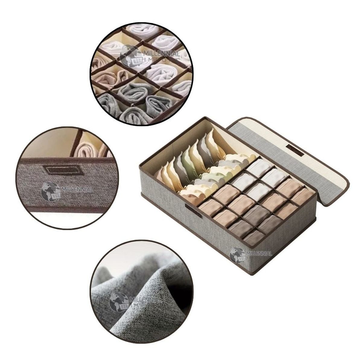 GENERICO - Caja de Almacenamiento de Ropa Interior con Tapa color Gris