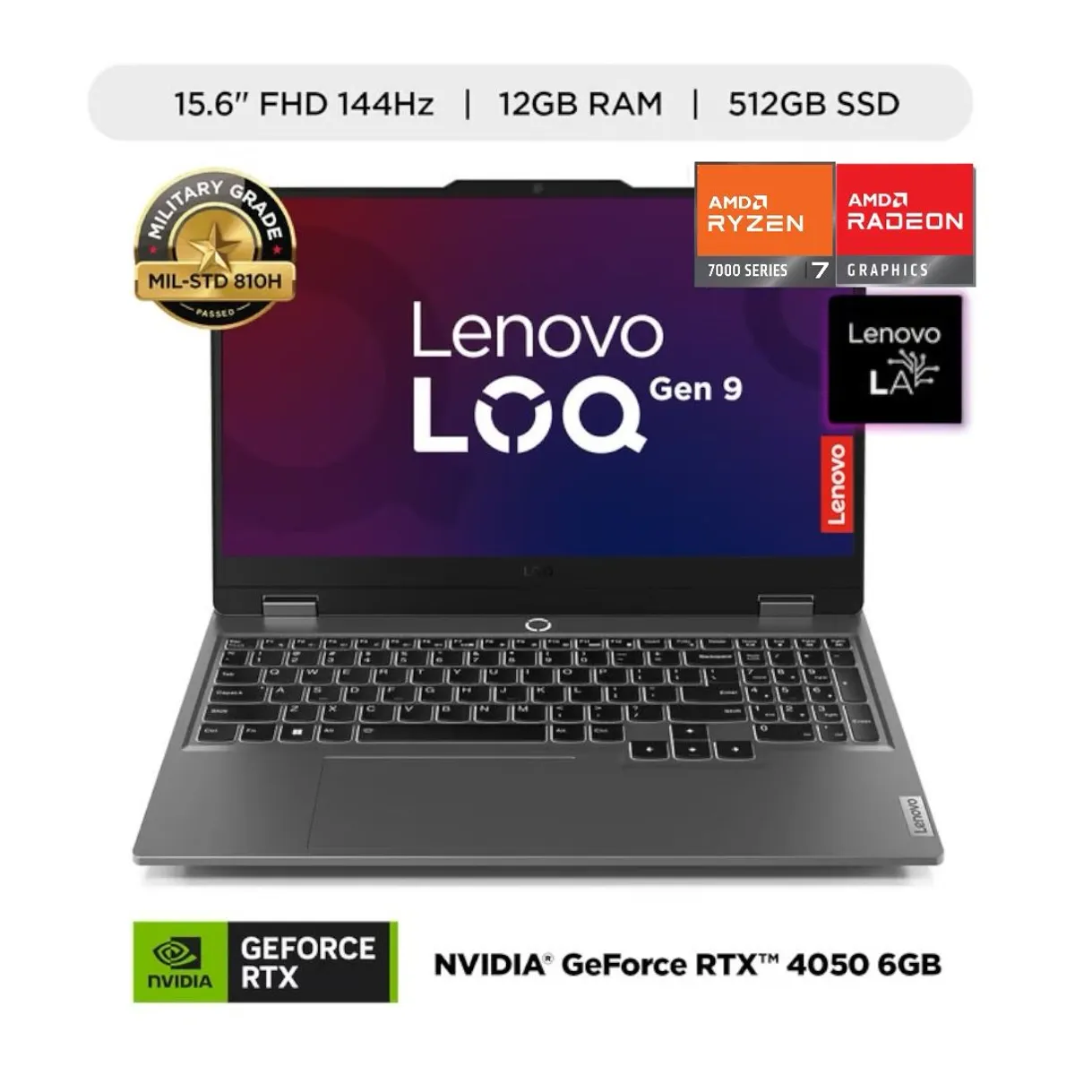 LENOVO - Laptop Lenovo Loq 15ARP9 Ryzen 7 7435HS 12GB 512SSD RTX4050 6GB 15.6" FHD Windows 11