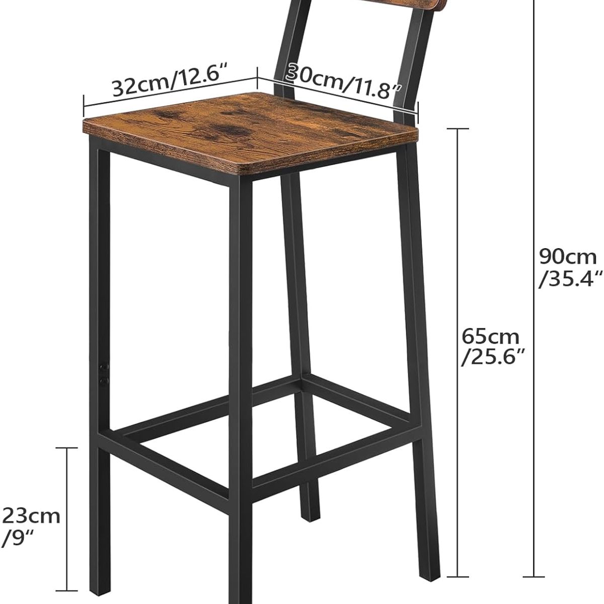 GENERICO - Silla banco de bar o cocina modelo industrial nogal 30x32x90 cm altura