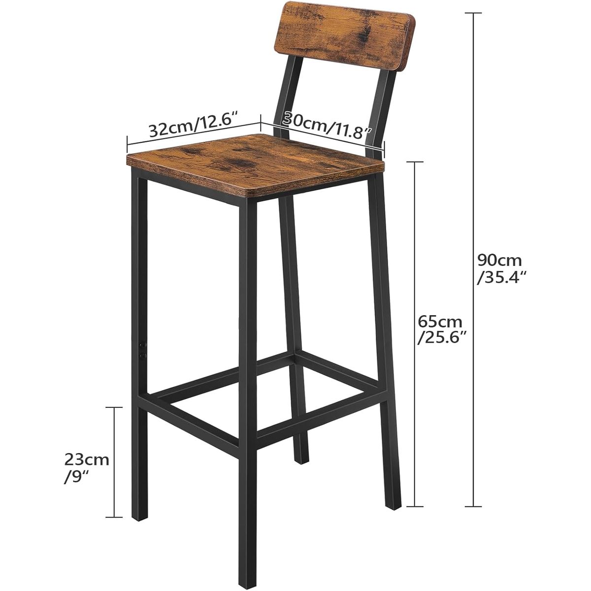 GENERICO - Silla banco de bar o cocina modelo industrial nogal 30x32x90 cm altura