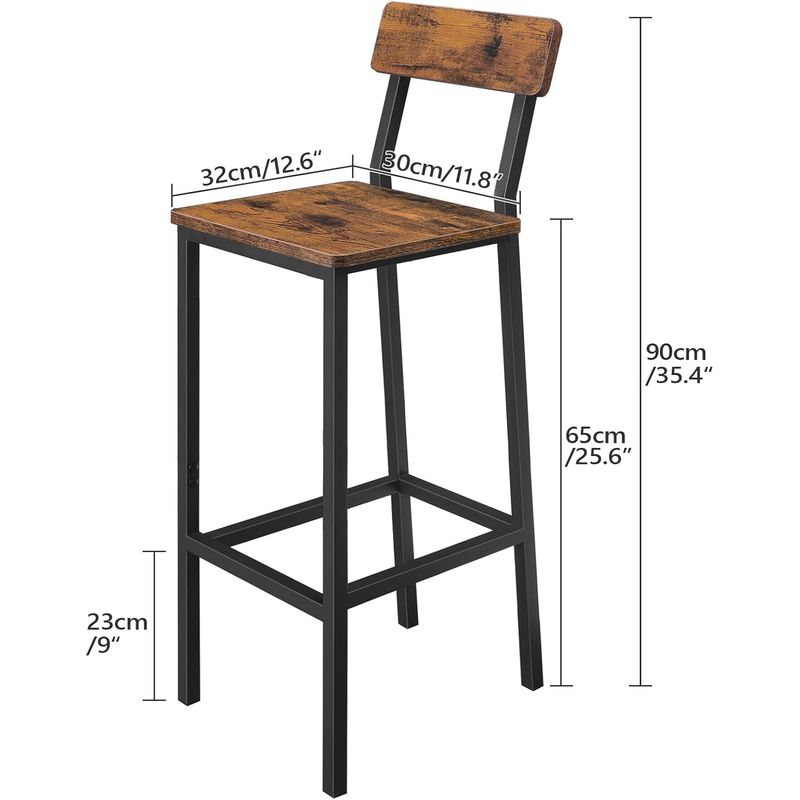 GENERICO - Silla de bar o cocina modelo industrial nogal 30x32x90 cm altura