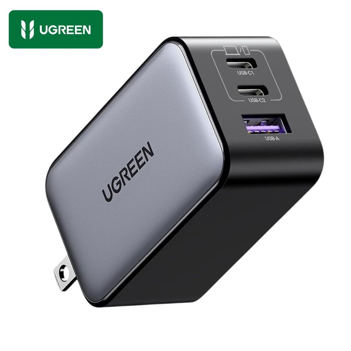 UGREEN - Cargador Ugreen 3 Puertos De Carga Rápida 65w Usb A + 2 Usb C (gris)