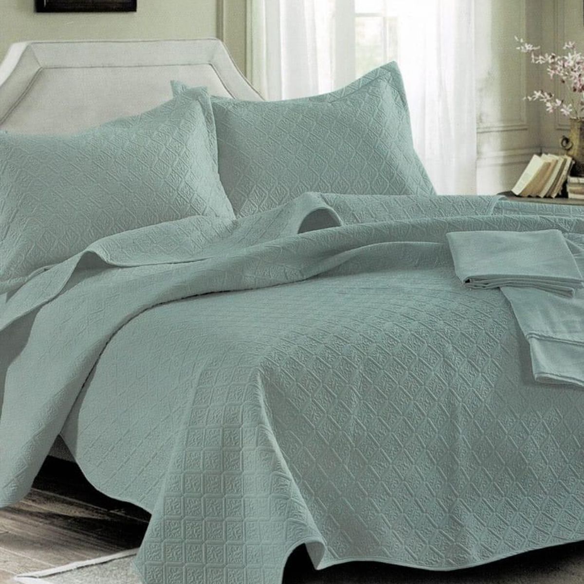 MINGDA - Set de Cubrecama QUEEN + Sabanas + Fundas 100% Algodón