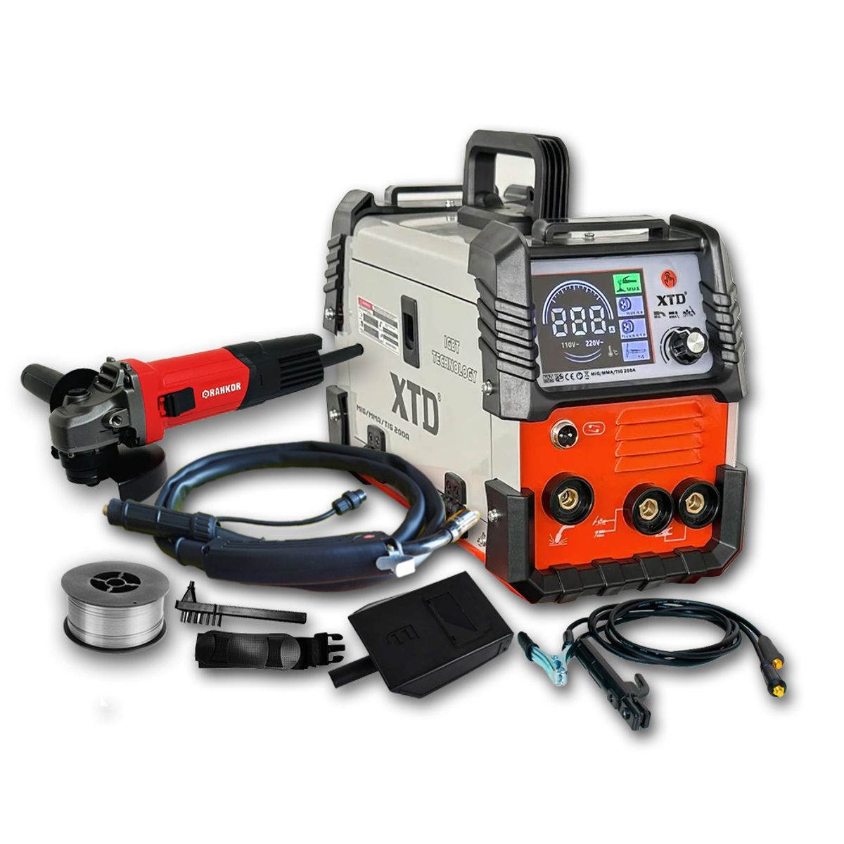 XTD - Soldadora Inversora Mig 200A XTD Suelda Sin GAS + Amoladora 800w