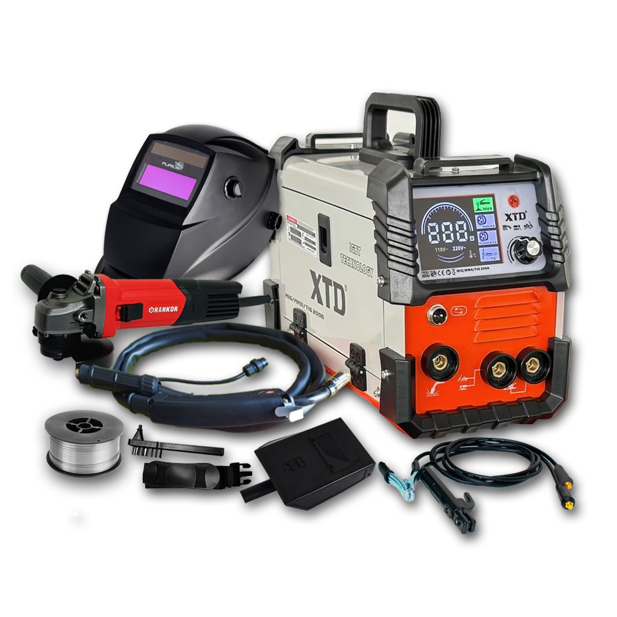 XTD - Soldadora Inversora Mig 200A XTD + Mascara Fotosensible + Amoladora