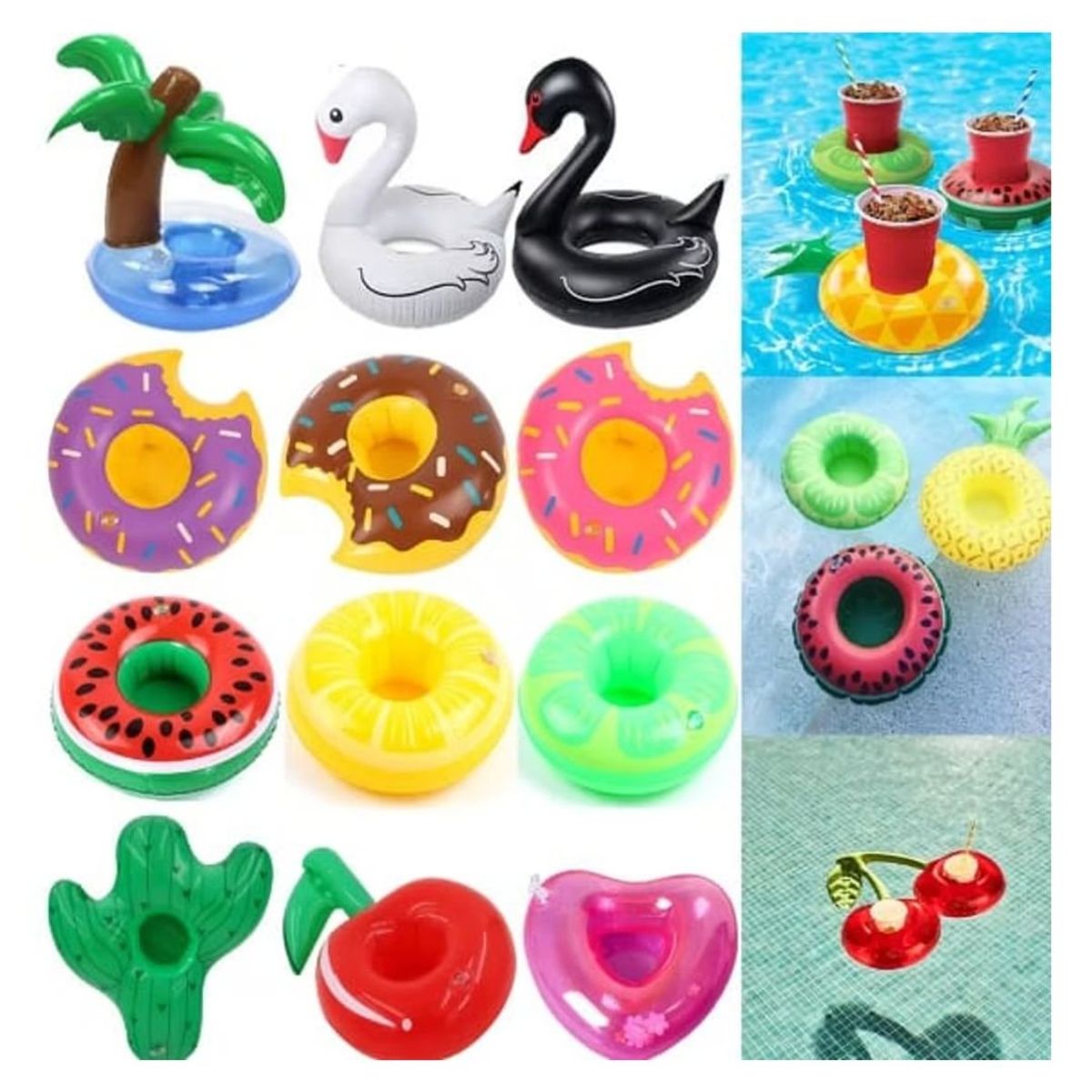 GENERICO - PORTAVASO INFLABLE PARA PISCINA, PACK 3 UNIDAD, NIÑOS ADULTO