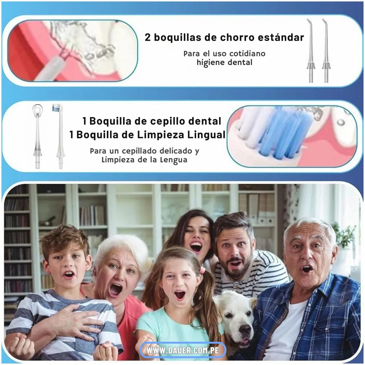 DAUER - Set 4 Boquillas de Repuesto Irrigador Dental Limpieza Bucal