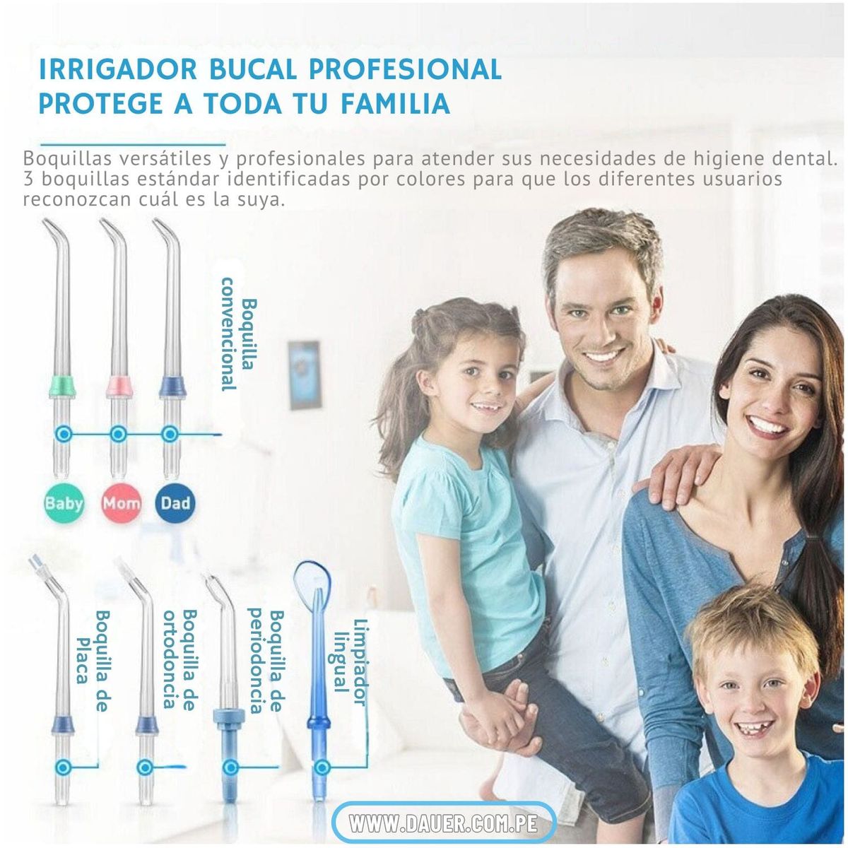 DAUER - Set 7 Boquillas de Repuesto Irrigador Dental Limpieza Bucal