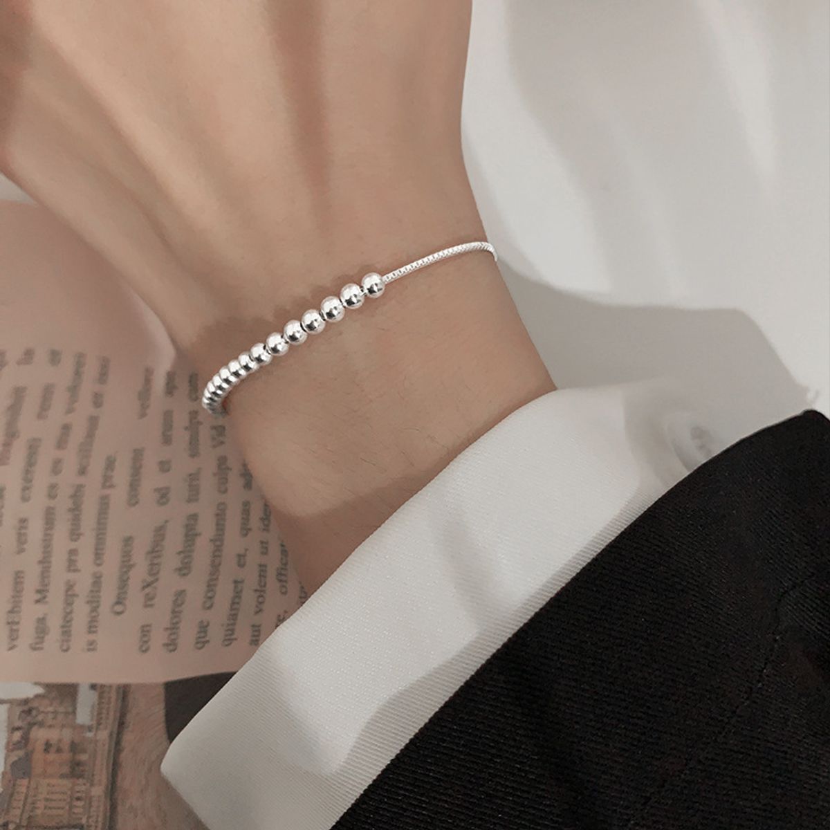 GENERICO - PULSERA AJUSTABLE  CON CUENTAS PARA MUJER - PLATA 925