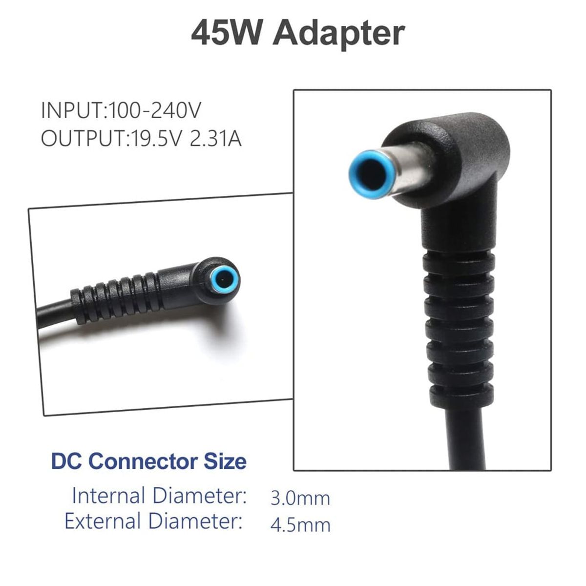 GENERICO - Cargador para Laptop HP 19v.5 2.31A  45w Punta Celeste Genérico
