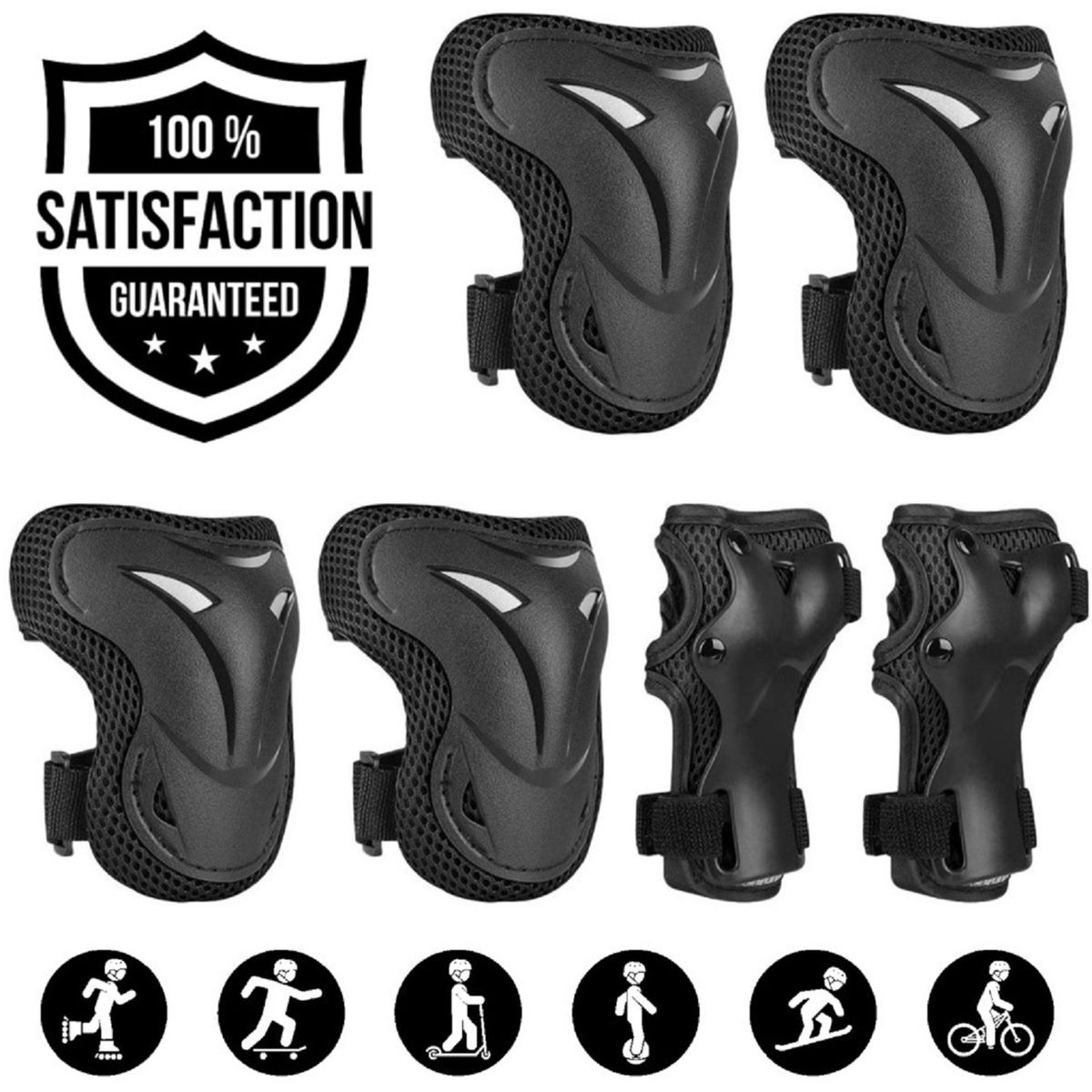 PAPAISON - Kit Protección Patines Skate Scooter - Negro - Talla L