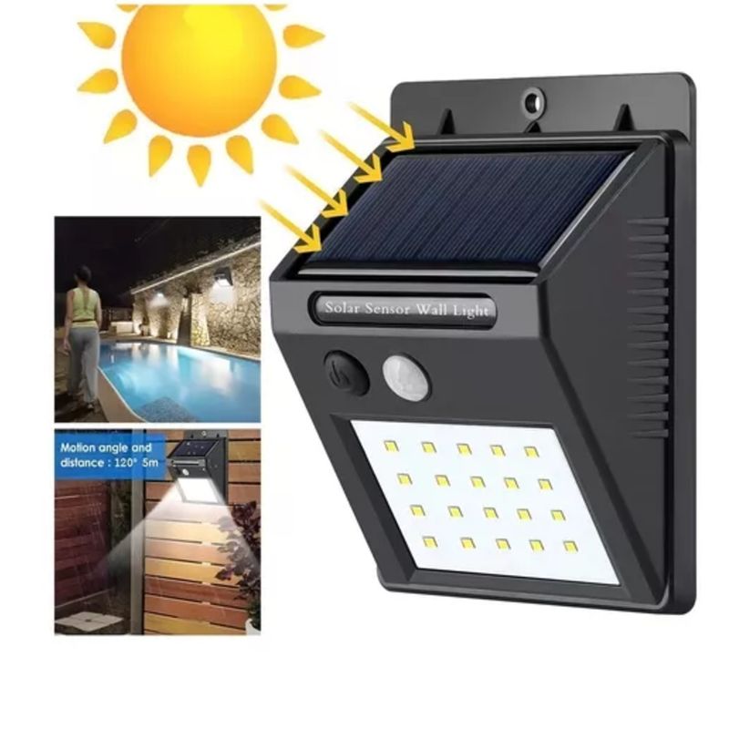 GENERICO - Reflector Foco Lampara Led Luz Solar con Sensor Movimiento 20 Leds