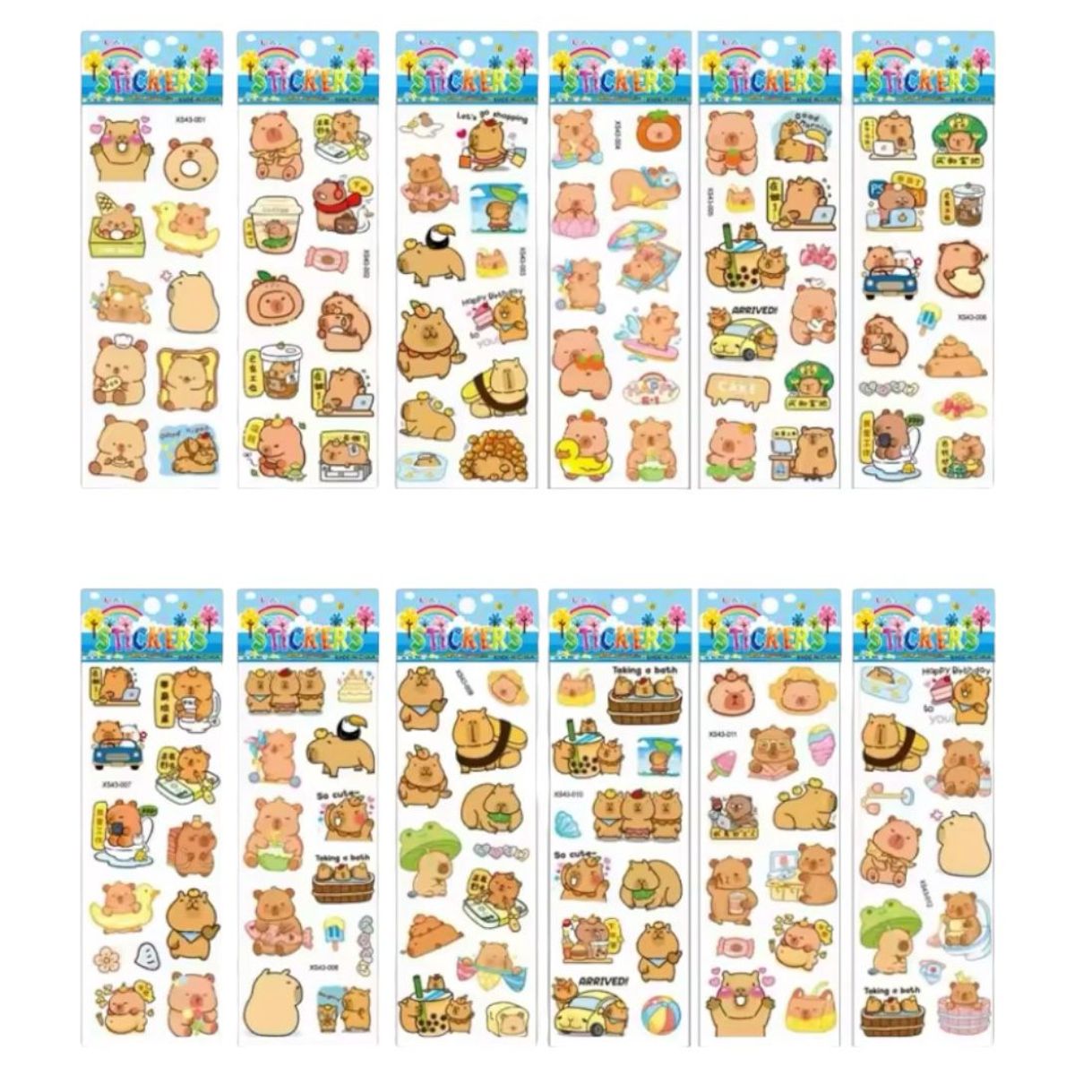 GENERICO - Pack x 10 láminas de Stickers Capibaras