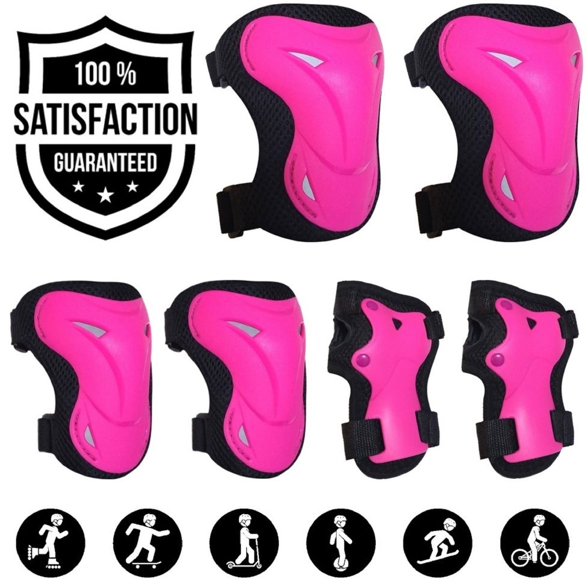 PAPAISON - Kit Protección Patines Skate Scooter - Fucsia - Talla L