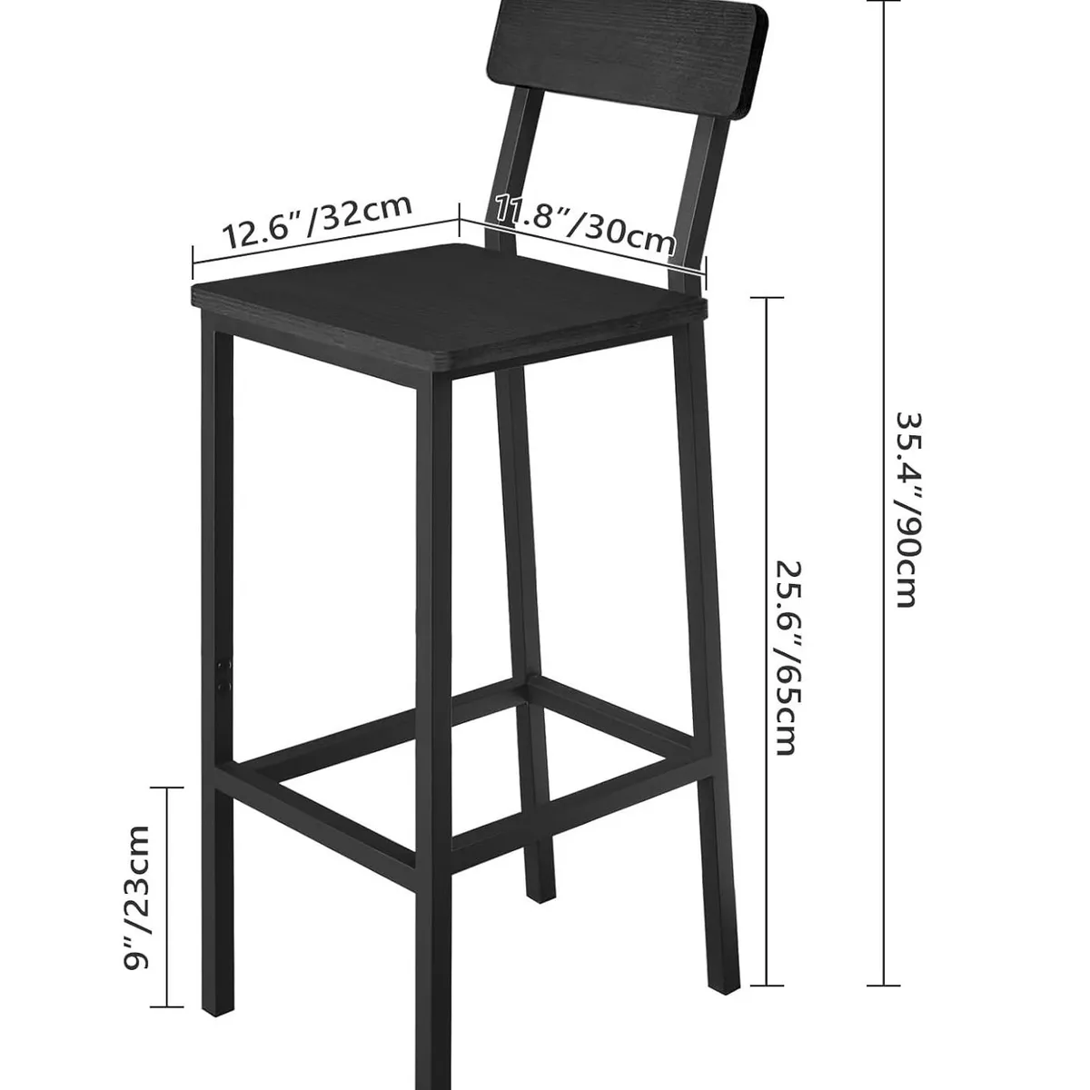 GENERICO - Silla banco de bar o cocina modelo industrial negro 30x32x90 cm altura