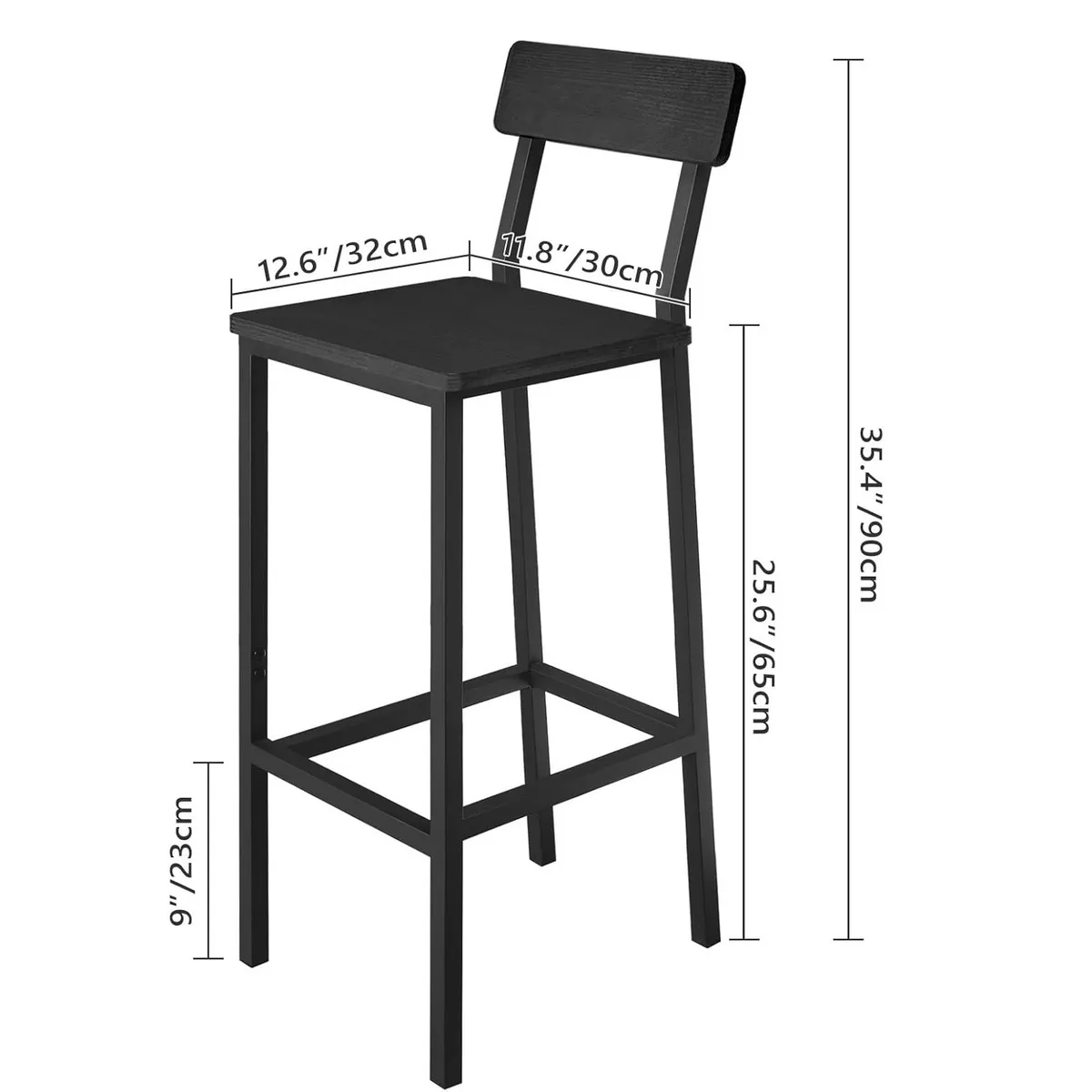 GENERICO - Silla banco de bar o cocina modelo industrial negro 30x32x90 cm altura