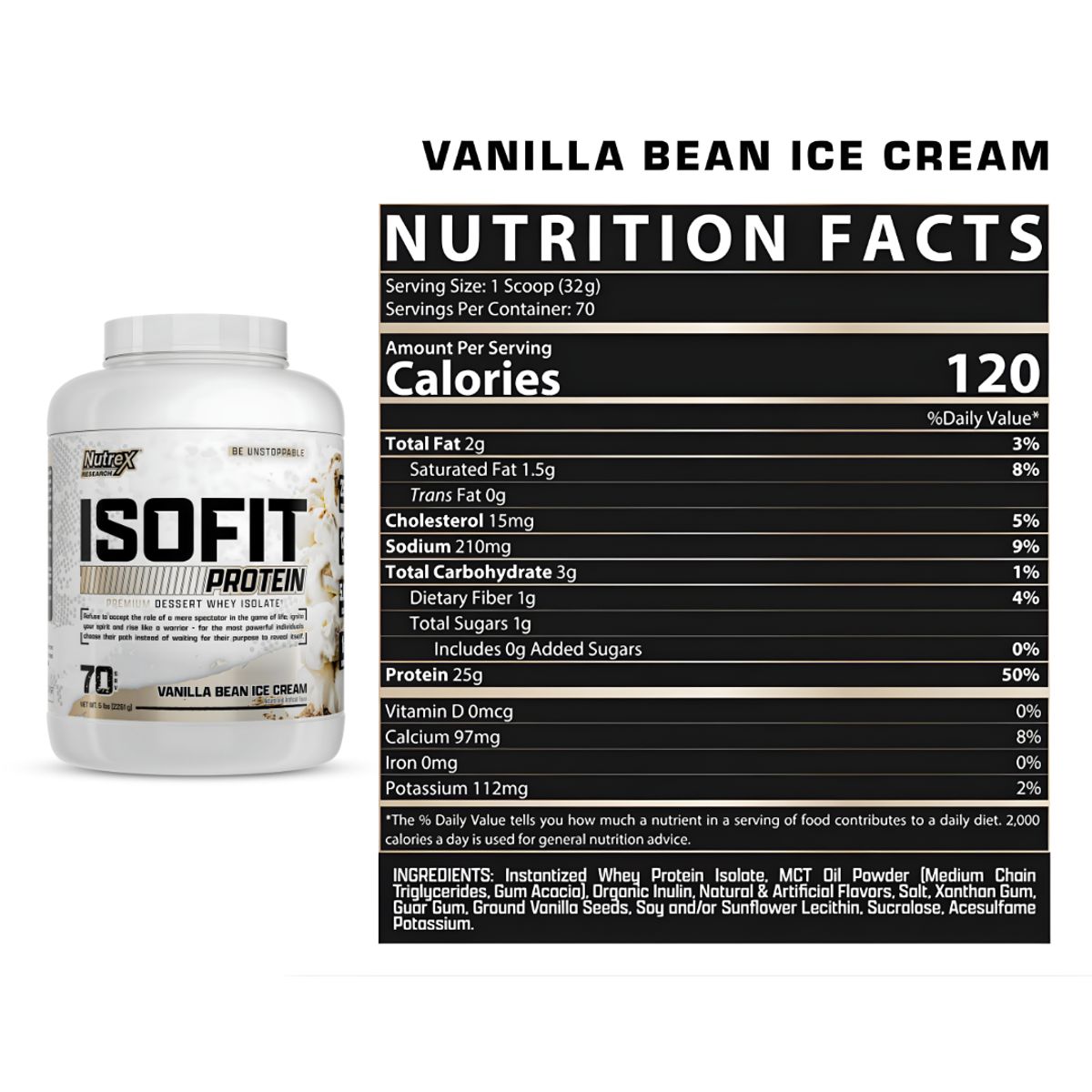 NUTREX RESEARCH - Proteina Isolatada ISOFIT Nutrex Research 5 LB - Vainilla Bean Ice Cream