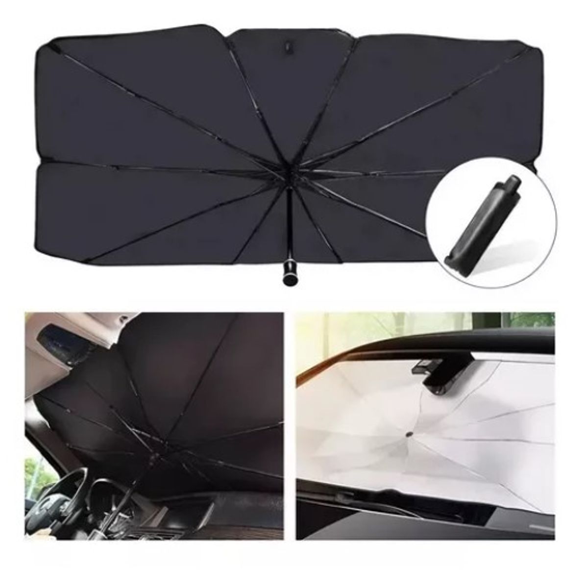 GENERICO - Sombrilla para Autos Plegable Negro  Plata