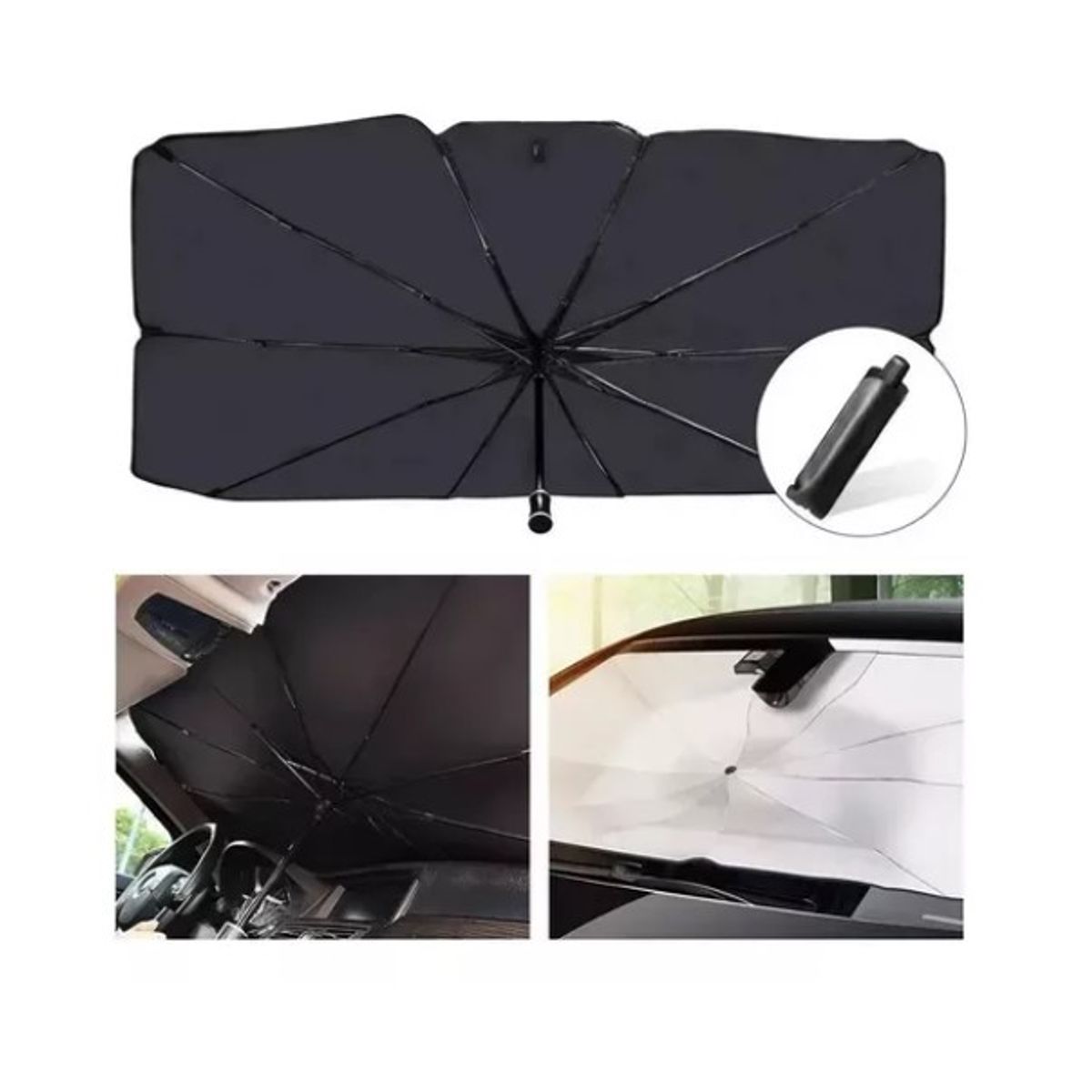 GENERICO - Sombrilla para Autos Plegable Negro  Plata
