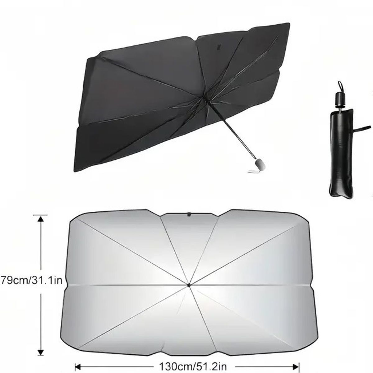 GENERICO - Sombrilla para Autos Plegable Negro  Plata