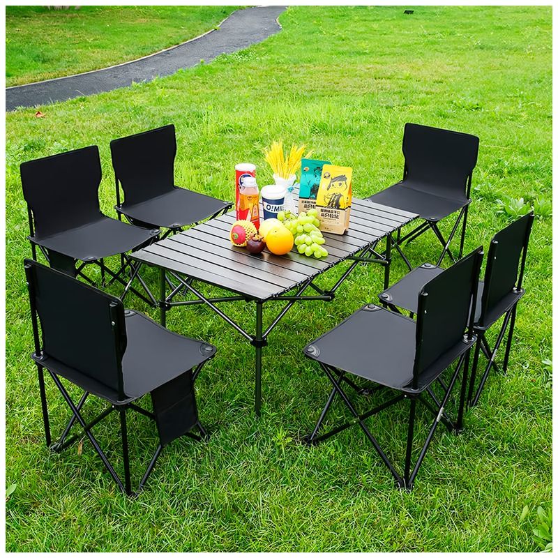 KELLER - Mesa + 6 Sillas Plegables de Camping Negro WY8