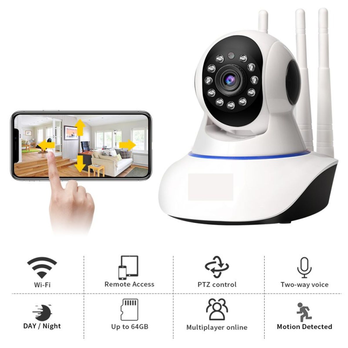 SEISA - Cámara de Seguridad 3 Antenas IP WiFi - Robotica P2P Hd 360°